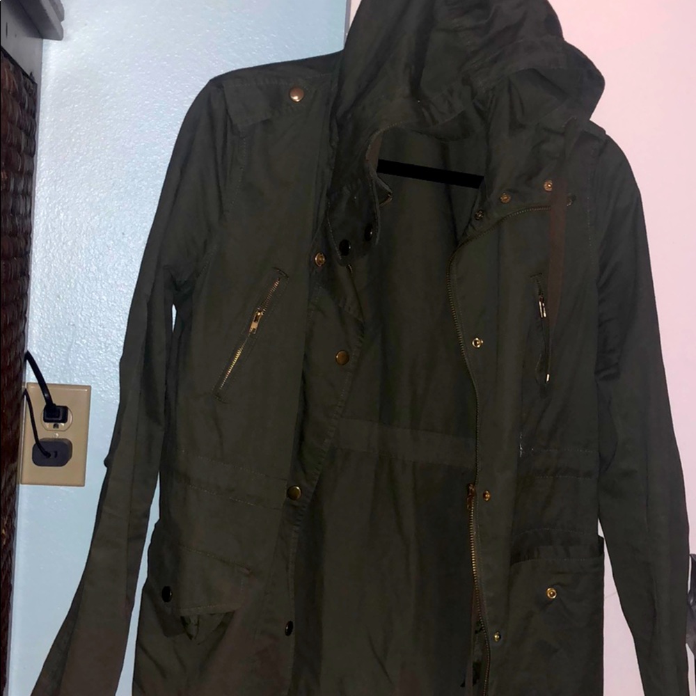 Green hooded army jacket